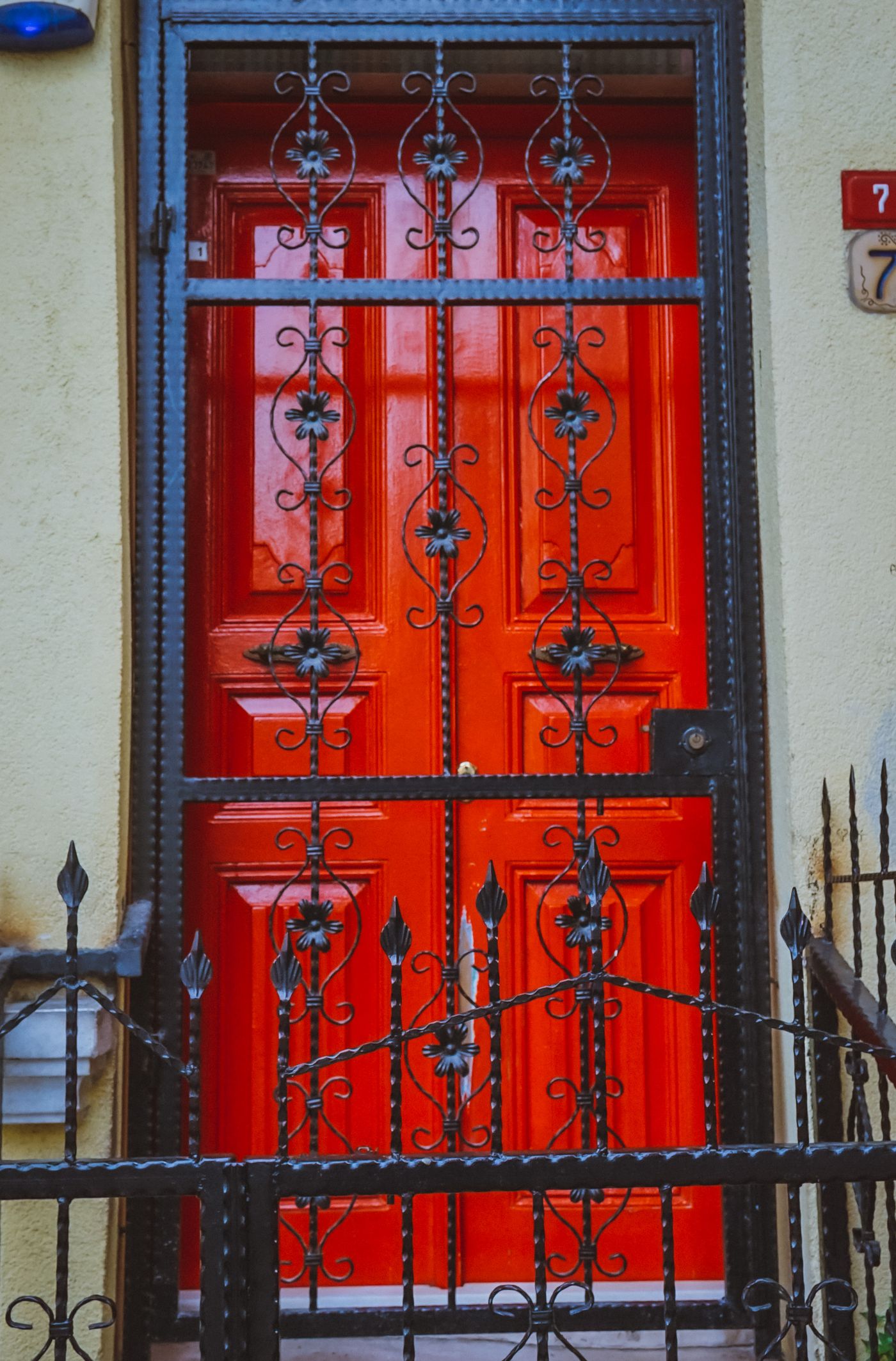 Puerta metálica con rejas decorativas